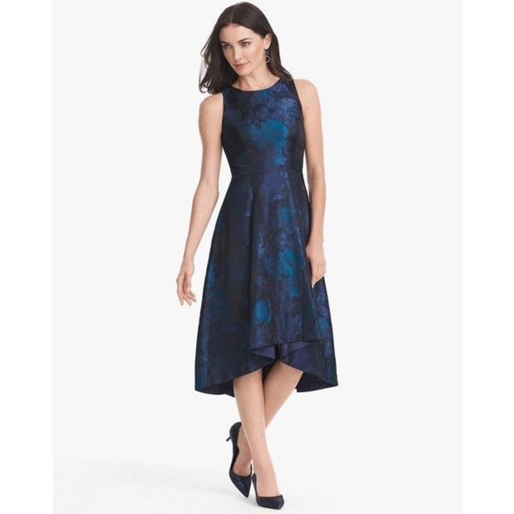 WHBM Sleeveless Jacquard High-low Fit-Flare Dress.
